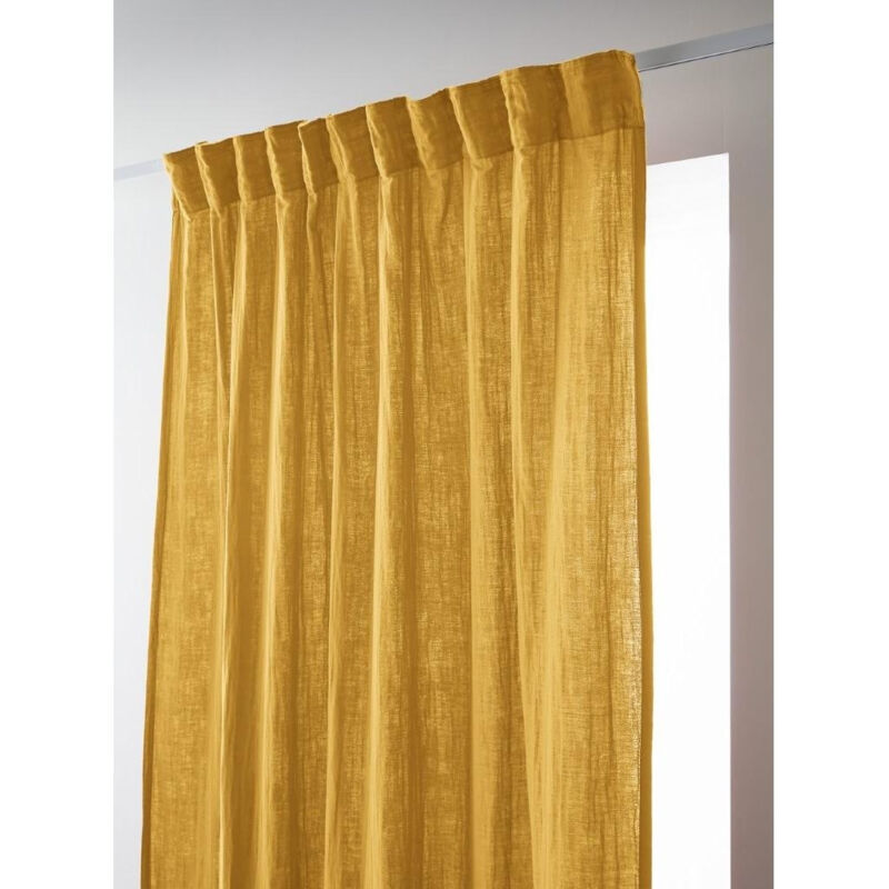L'effet Papillon - Rideau Galon Fronceur 140 x 240 cm – Double Gaze de Coton Gaïa Jaune Safran