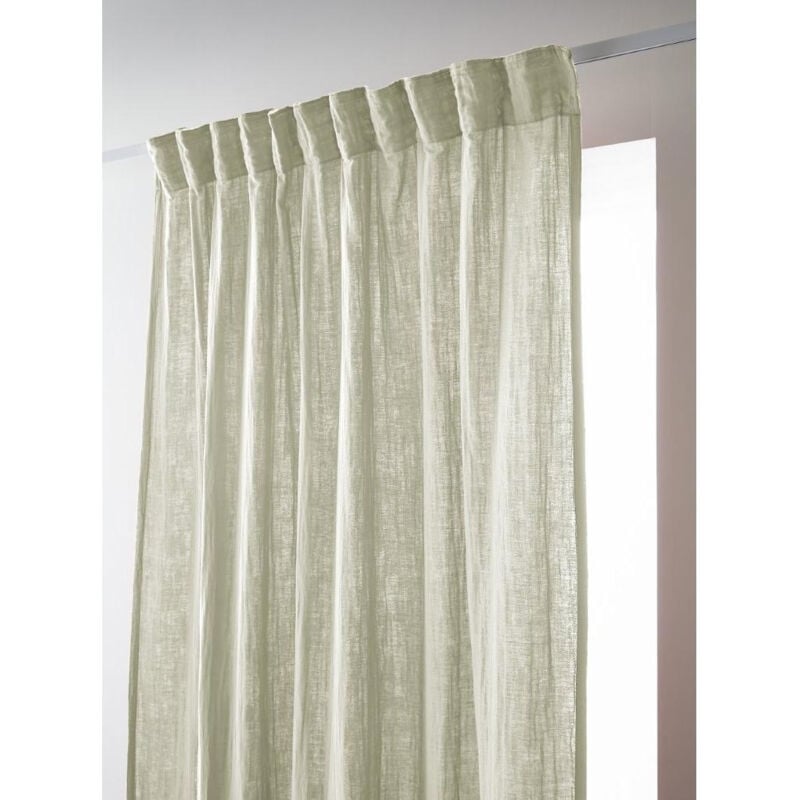 Rideau Galon Fronceur 140 x 240 cm - Double Gaze de Coton - Uni Gaïa Vert d'Eau