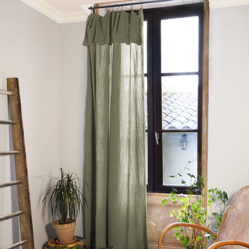 Rideau gaze de coton ajustable 140x300 cm kaki