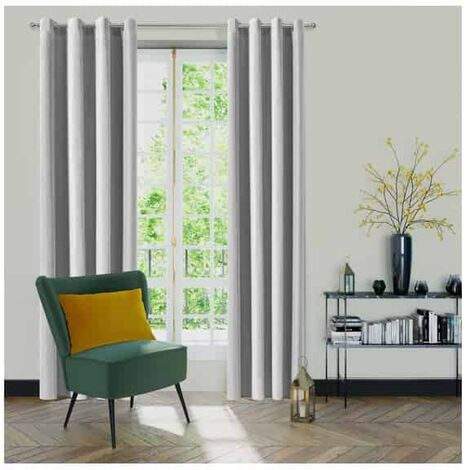 Rideau gris aspect velours - 145x260cm - Gris