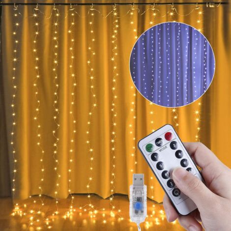 Rideau Guirlande Lumineuse,3 x 3m 300LEDs Rideau Guirlande Lumineuse ,8 Modes d'éclairage Blanc ChaudConvient pour Le Mariage, Le Jardin, la décoration de la Chambre-Fei Yu