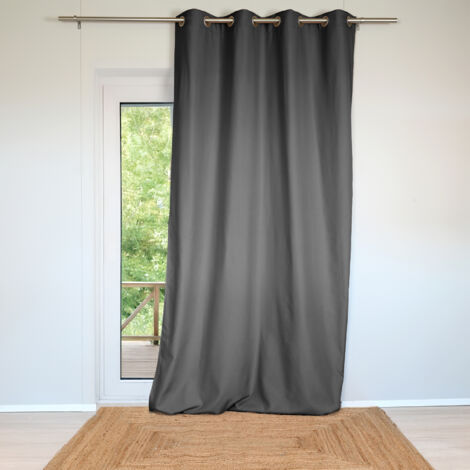 Rideau ignifugé M1 non feu demi-natté à œillets FR Gris anthracite 300x260 cm