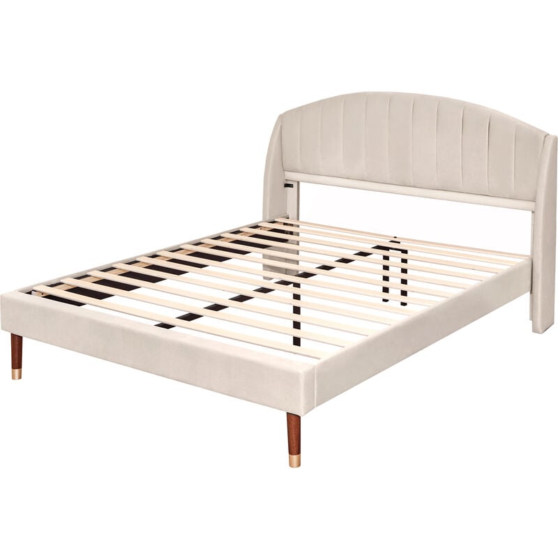 L&h-cfcahl - Lit rembourré 160x200 avec sommier à lattes et tête de lit, lit adolescent, pour adultes & adolescents, support de lattes en bois,