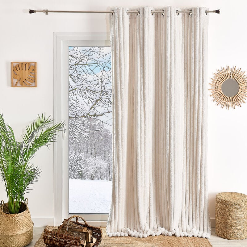 Rideau imitation fourrure côtelée Ecru 140x260 cm