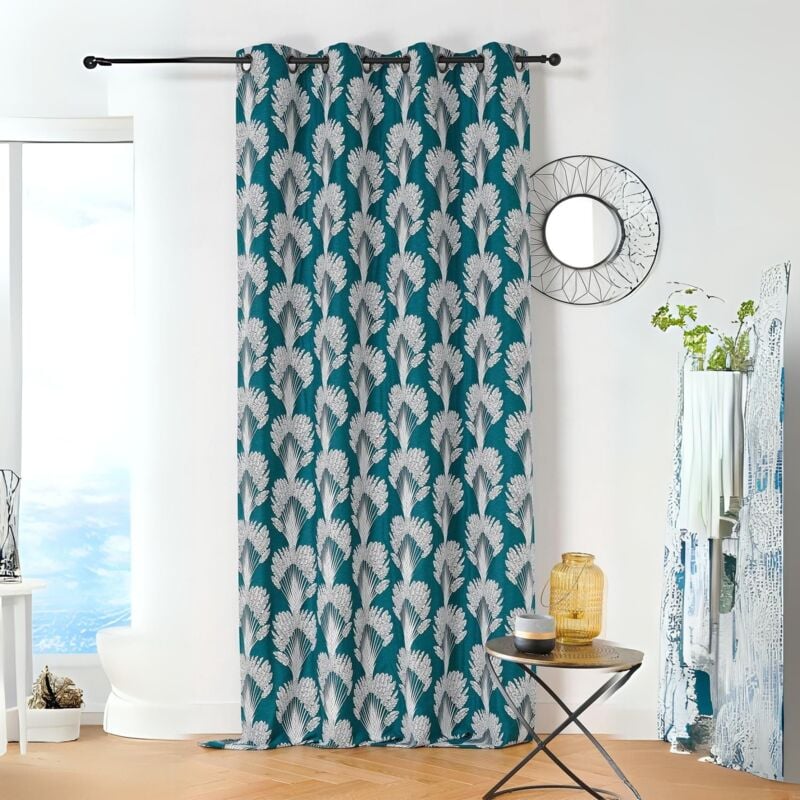 Rideau imprimé en fils recyclés Vert emeraude 140x240 cm