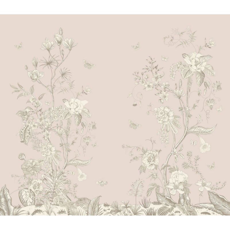 Ag Art - Rideau imprimé Fleurs blanches sur fond unis rose 280x245 cm