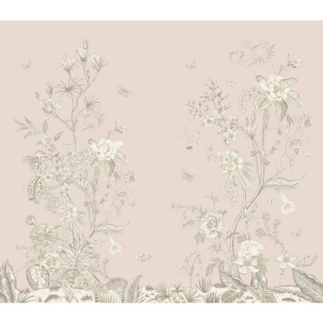 Rideau imprimé Fleurs blanches sur fond unis rose 280x245 cm
