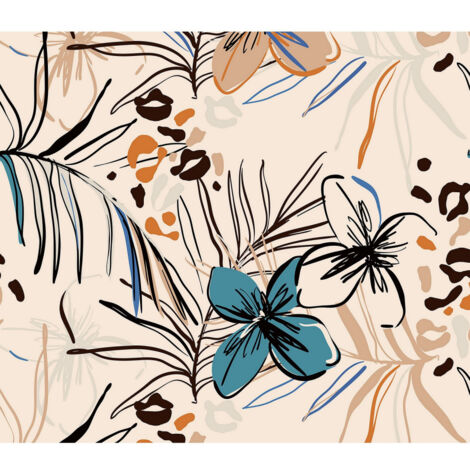 Rideau imprimé Fleurs bleues sur fond unis beige 280x245 cm