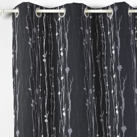 Rideau isolant en jacquard imprimé racine Noir 140x260 cm