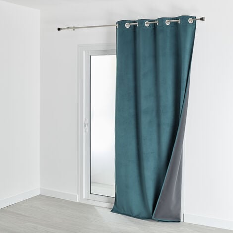 Rideau isolant et occultant en velours doublé polaire Bleu Paon 135x280 cm