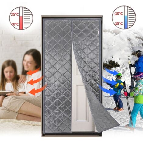 Rideau isolant magnétique étanche, modèle épais anti-vent, adapté aux portes de 38 x 82 pouces, couleur grise.