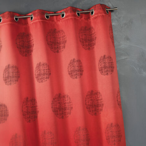 Rideau jacquard à motifs ronds chinés Rouge Orangé 140x260 cm
