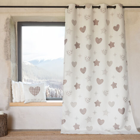 Rideau jacquard à œillets avec motif cœur Lin 140x260 cm