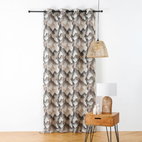 Rideau jacquard à oeillets motif minéral Beige 145x240 cm