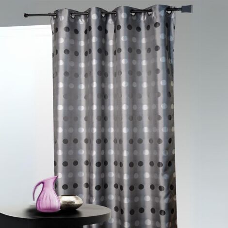 Rideau jacquard à pois ton sur ton Gris clair 140x260 cm