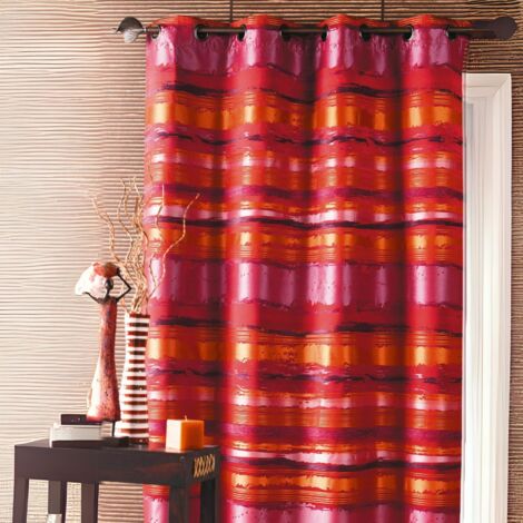 Rideau jacquard coloré rayé Rouge Orangé 140x260 cm