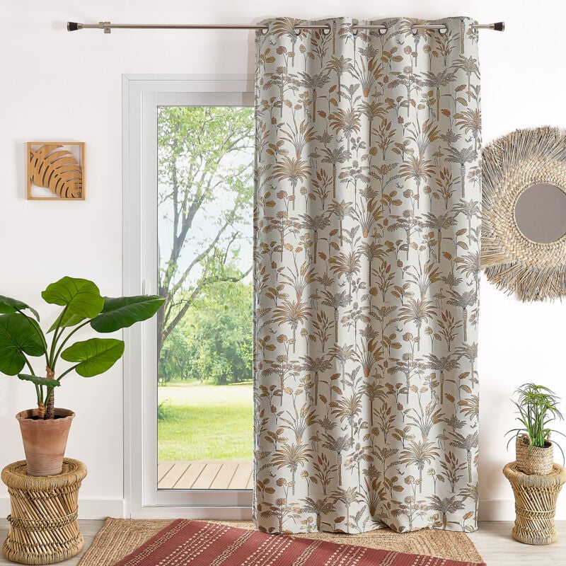 Rideau Jacquard exotique motif palmier Terracotta 140x260 cm