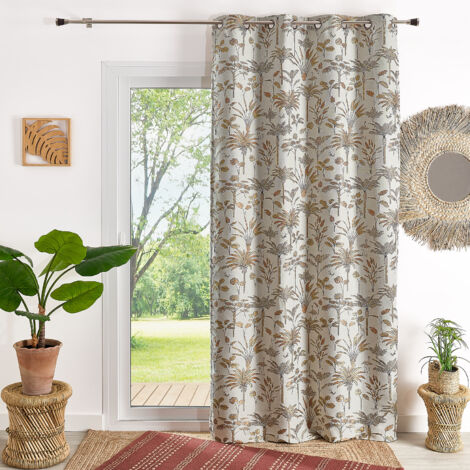 Rideau Jacquard exotique motif palmier Terracotta 140x260 cm