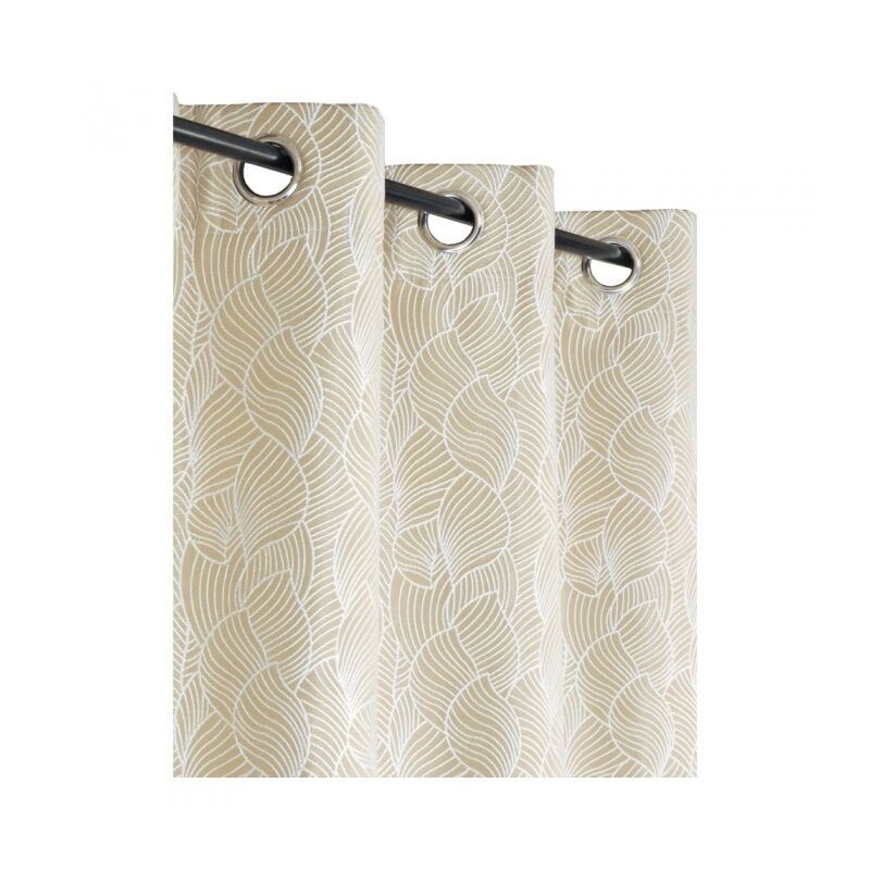Atout Ciel - Rideau jacquard fantaisie beige, isolation thermique 135x240cm - prêt à poser