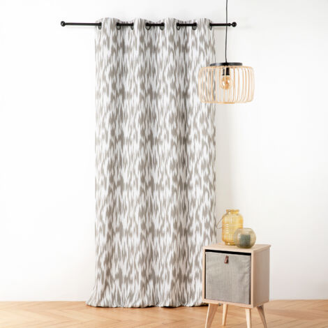 Rideau jacquard motif ikat en fils upcyclés Taupe 140x280 cm