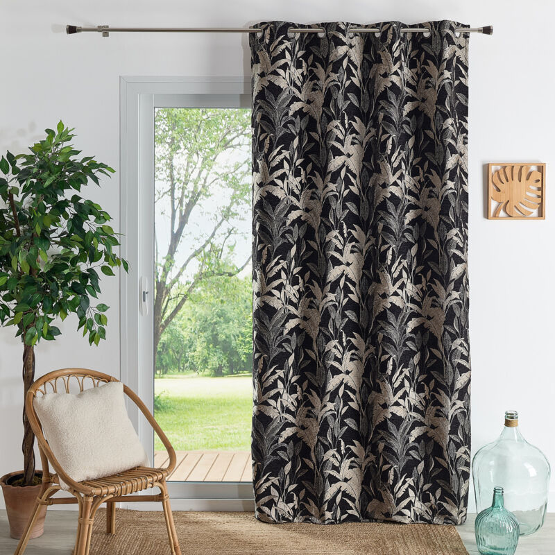 Rideau Jacquard Motif Jungle Noir 140x260 cm