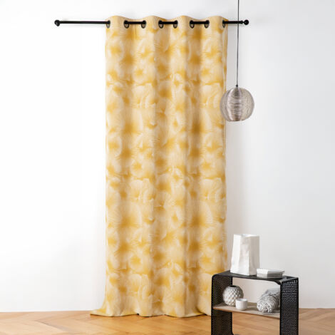Rideau jacquard motif soleil à oeillets Jaune 140x260 cm