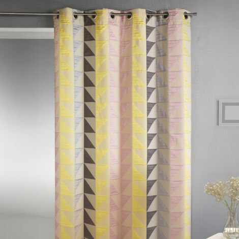 Rideau jacquard obscurcissant à imprimés triangulaires Rose Boudoir 140x260 cm