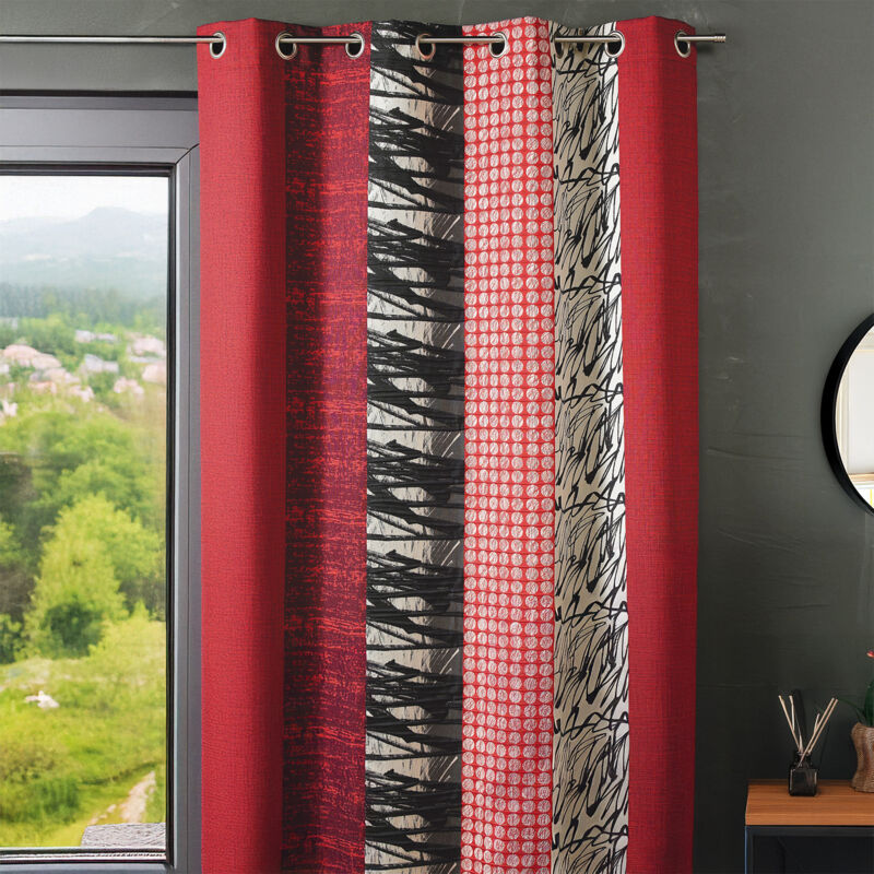 Rideau jacquard rayures verticales Rouge Orangé 140x260 cm