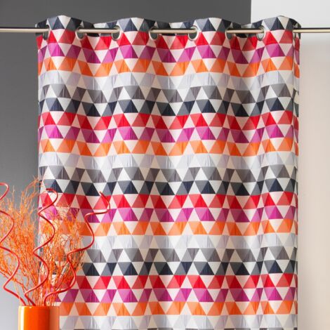 Rideau jacquard tamisant motifs triangles Orange 140x260 cm