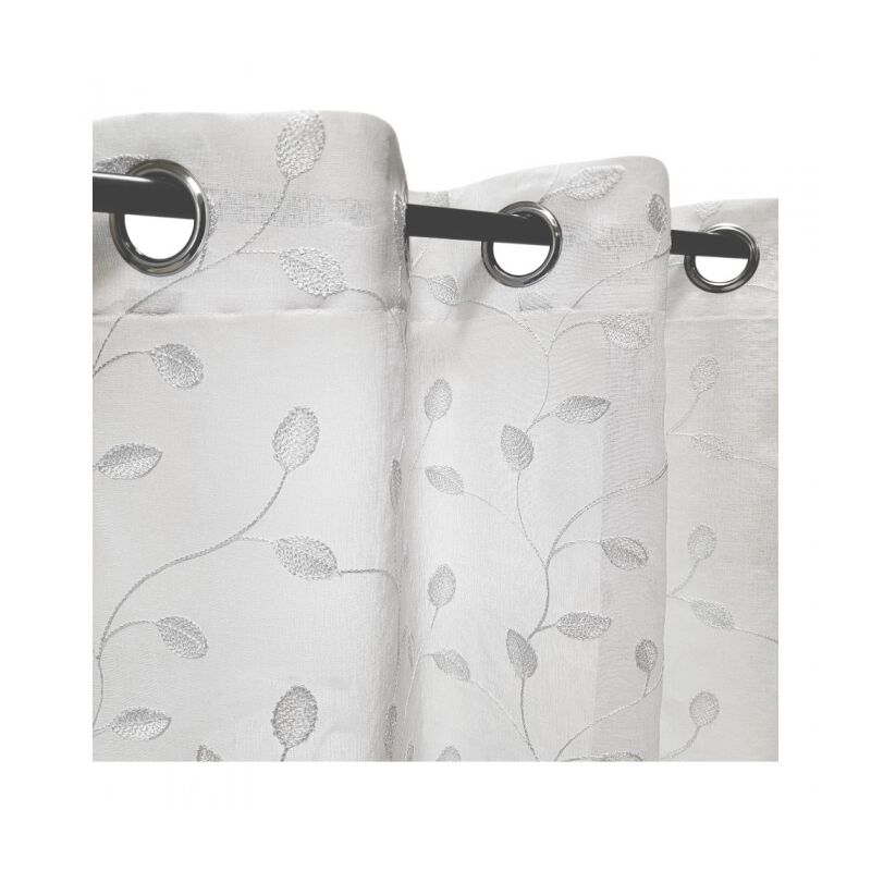 Rideau léger blanc et broderie blanche, 140x240cm à œillets - facile à installer, Atout Ciel