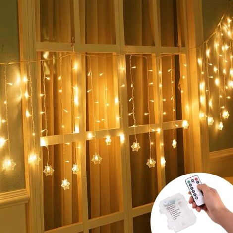 Rideau Lumière, Guirlande LED 3.5  0.65m, Alimenté par Piles, Guirlandes Lumineuses 8 Modes Dimmable avec Télécommande pour Mariage, Chambre, Fenêtre, Jardin, Terrasse, etc.(Blanc Chaud)