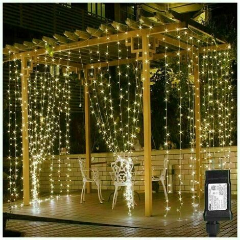 Rideau Lumières à batterie ou prise USB 3 x 3 m avec télécommande, 300 LED Décoration de Noël pour chambre à coucher, patio, fête de mariage