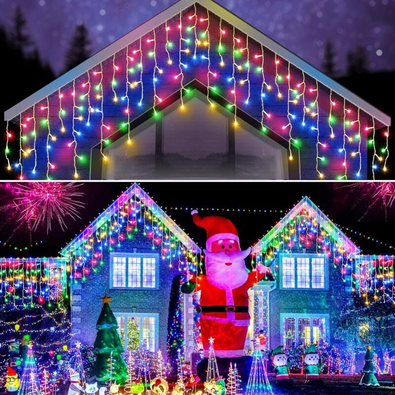 Rideau Lumineu, 10M 300LEDs Guirlande Lumineuse Exterieure Noel, 8 Modes IP44 étanche Guirlande Lumineuse Noel led Pour Balcon Toit Noel Mariage,