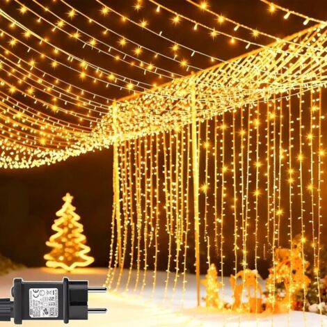 Rideau Lumineux 100m 600 LED Guirlande Lumineuse Mariage avec Transformateur, Timer, 8 Modes Étanche Rideau Lumineux Noël pour Pergola Jardin Extérieur Interieur Décorations - Blanc Chaud