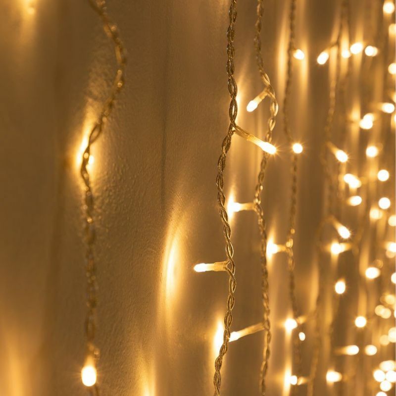 Rideau lumineux 240LED IP44 4M - câble transparent - Blanc Chaud - SILUMEN