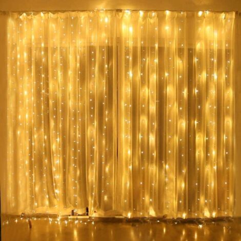 Rideau lumineux 3 x 3 m 300 LED USB, guirlande lumineuse pour intérieur et extérieur, décoration de Noël, blanc chaud