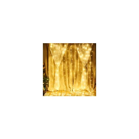 Rideau lumineux 3 x 3 m, rideau lumineux intérieur 300 LED, rideau lumineux extérieur avec 8 modes et prise UE, étanche IP44, rideau lumineux LED pour la Saint-Valentin, fête (blanc froid ou blanc cha