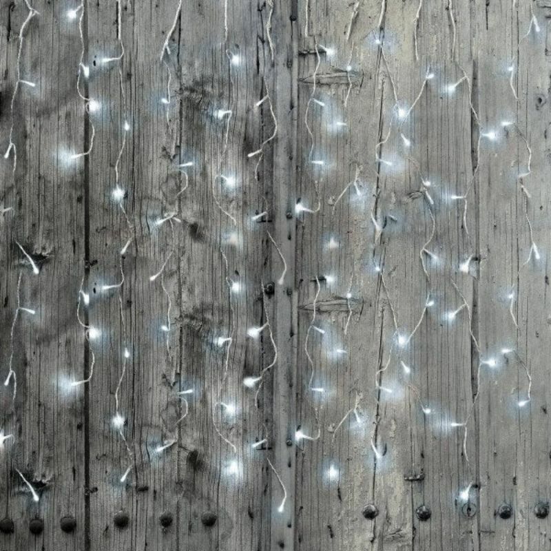 Rideau lumineux 360LED IP44 6M, 8 modes avec timer - câble transparent - Blanc Froid Silumen