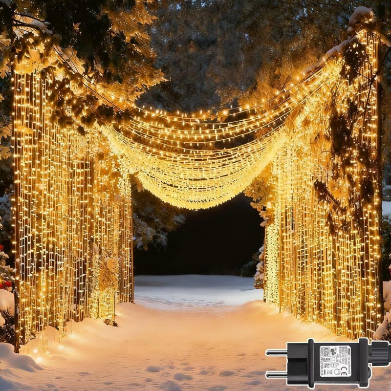Rideau Lumineux 600 LEDs, Guirlande Lumineuse avec Prise, 8 Modes, Minuterie, Étanche IP65 Rideau Lumineux Ramadan pour Décoration Mariage Fête