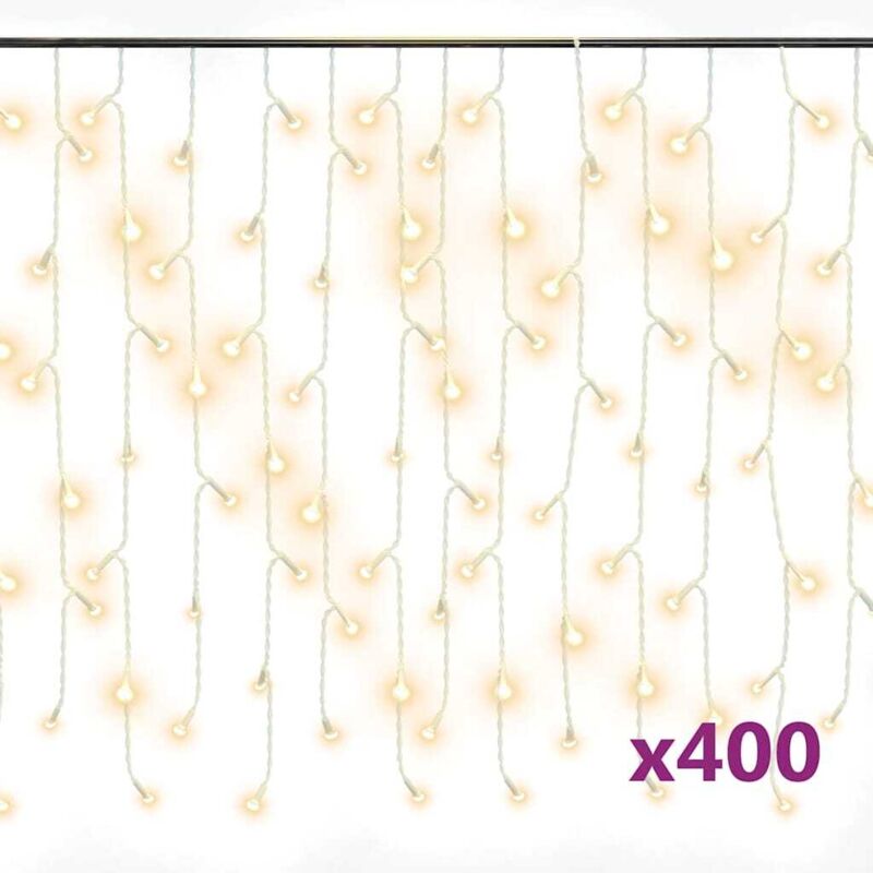 Rideau lumineux à glaçons LED 10m 400LED Blanc chaud 8fonctions CFW65244