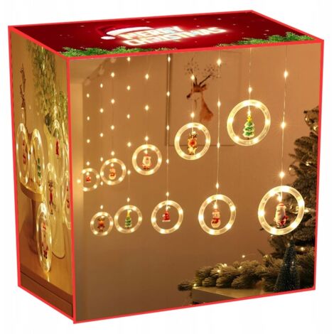 RIDEAU LUMINEUX AVEC FIGURINES GUIRLANDE DE NOËL POUR FENÊTRE BALCON EXTÉRIEUR