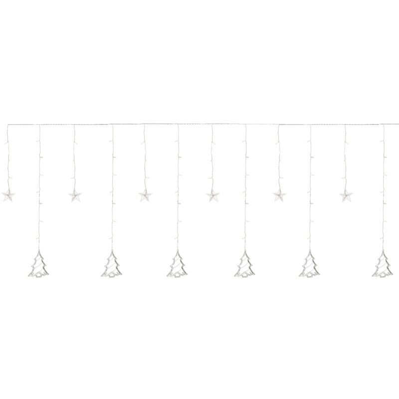 Rideau Lumineux avec 138 LEDs, Arbres de Noël et Étoiles, 220 cm, Blanc Chaud, 8 Fonctions, Fonctionne sur Piles, Décoration de Noël,
