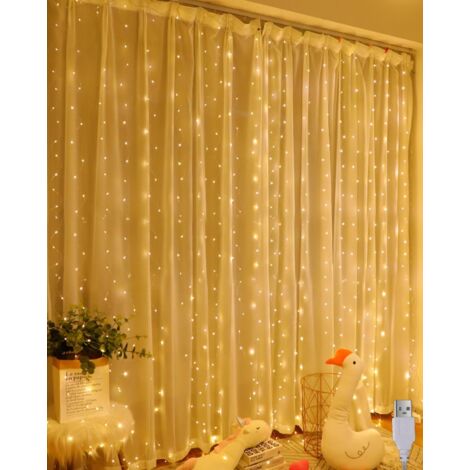 Rideau lumineux blanc chaud 200 LED 2m x 2m, guirlande lumineuse LED pour décoration de Noël