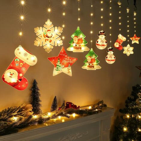Rideau lumineux de Noël 3m, décoration lumineuse pour fenêtre de Noël