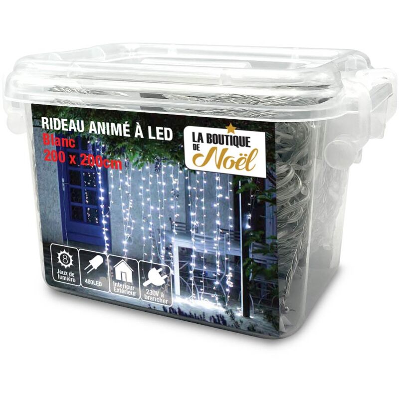 Rideau lumineux électrique à LED - 200 x 200 - Blanc