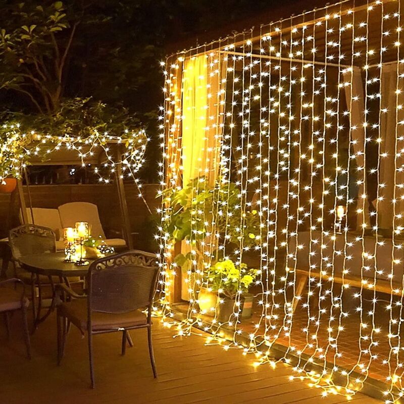 Rideau lumineux extérieur - 6m x 3m - 8 modes - Prise basse tension - Convient pour les décorations de fête, etc.