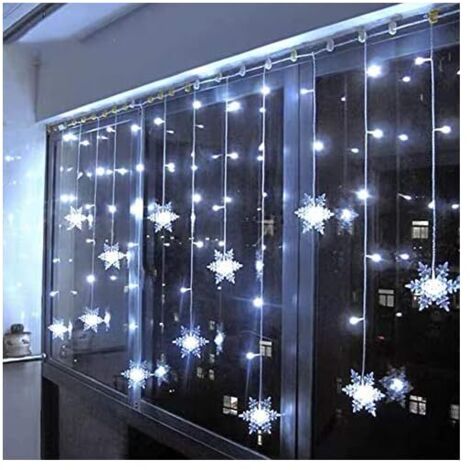 Rideau Lumineux Flocon de Neige, 3.5M Guirlandes Lumineuses 96 LED 8 Modes d'Eclairage, Decoration de Fenêtre, Noël, Mariage, Anniversaire, Maison, Pati - Blanc Froid