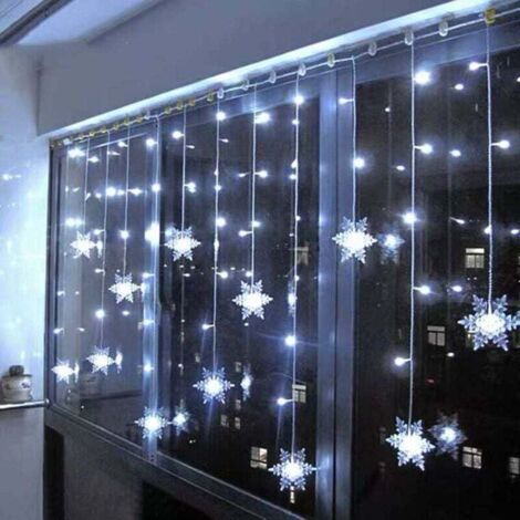 Rideau Lumineux Flocon de Neige, 4 M Guirlandes Lumineuses 96 LED 8 Modes d'Eclairage, Decoration de Fenêtre, Noël, Mariage, Anniversaire, Maison, Pati - Blanc Froid [Classe énergétique G]