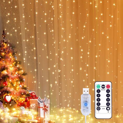 Rideau Lumineux, LAOA 3x3m Guirlande Lumineuse Rideau 300 LED Etanche IP65 Rideau Lumineux Mariage, 8 Modes d'Eclairage,Télécommande Minuterie, Decoration pour Fenêtre, Mariage (Blanc Chaud)