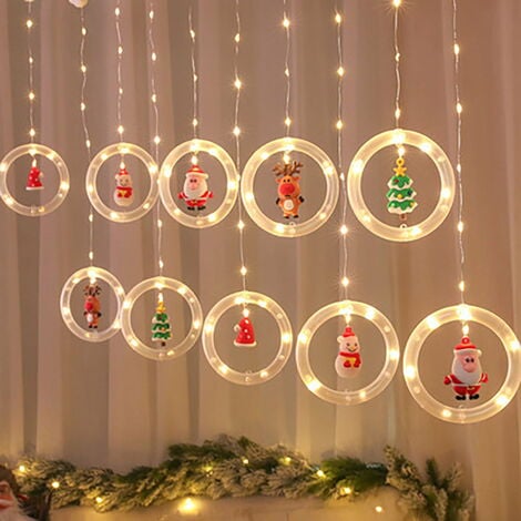 BLOOMWIN Rideau Lumineux Noël 3m Guirlande Rideau Lumineux Fenêtre  Intérieur USB Blanc Chaud 10 Anneaux avec Figurine Noël 3D Lumières  Décoration Chambre Maison Fête : : Luminaires et Éclairage